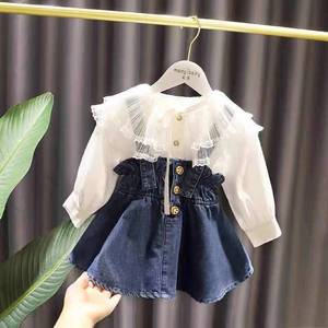 巴拉巴垃1-韩系6岁女童时尚牛仔背带裙衬衫两件套装婴幼儿宝宝长
