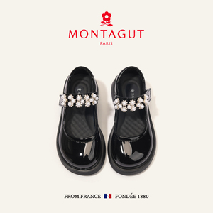 法国Montagut梦特娇春秋儿童单鞋软底小学生公主鞋子珍珠女童皮鞋
