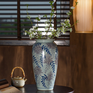 新中式古典落地大花瓶景德镇陶瓷手绘紫藤花瓶玄关摆件插花可水养