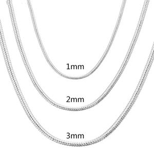 40-75cm 925 Sterling Silver 1MM/2MM/3MM solid Snake Chain Ne