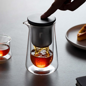 玻璃飘逸杯双层磁吸泡茶壶办公室家用茶具一键茶水分离懒人泡茶器