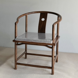 新中式实木圈椅三件套北方老榆木黑胡桃色禅意椅茶椅原木色主人椅