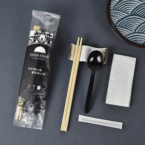 黑色透明塑料包装一次性筷子勺子四件套三二合一餐具套装定制高档