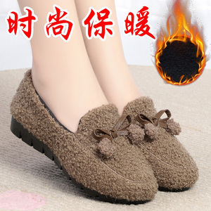 冬季老北京布鞋软底加绒毛毛鞋新款平底懒人妈妈防滑中年女士棉鞋