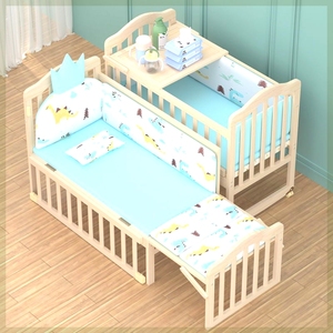 实木无漆环保新生婴儿床宝宝摇篮儿童小床可拼接大床加长睡至12岁