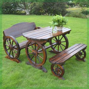 户外庭院桌椅休闲花园阳台椭圆车轮桌凳子碳化防腐木家具组合餐椅