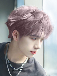 瑞贝卡官方旗舰店灰紫色假发男短发造型全头套式男生微分碎盖男士