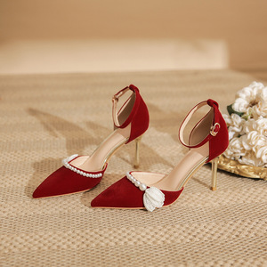 婚鞋女加肥脚宽秀禾服两穿结婚新娘鞋红色高脚背大码高跟鞋40-43