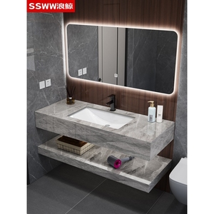 SSWW浪鲸简约浴室柜组合双层岩板陶瓷盆卫生间洗簌台洗手洗脸池卫