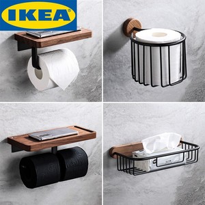 IKEA宜家创意实木纸巾架免打孔卫生间抽纸盒厕所手机置物架黑胡桃