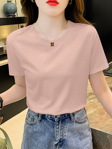 歌莉娅高端冰丝修身夏季短袖t恤女2024年新款皮粉色紧身冰感体恤