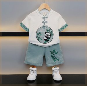 韩系夏季汉服儿童男装国潮中式套装儿童棉麻短袖唐装中小童宝宝中