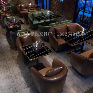 复古风清酒吧音乐餐吧专用卡座沙发定制网红奶茶店西餐咖啡厅桌椅