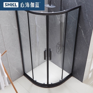 心海伽蓝黑色简易淋浴房干湿分离弧形整体沐浴房隔断定制浴室玻璃
