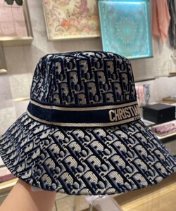 新款代购dior迪奥渔夫帽经典刺绣老花字遮阳防晒男女帽子太阳帽