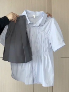 IEF/爱依服蓝色polo领子短袖衬女衫2024夏季新款小个子设计感法式