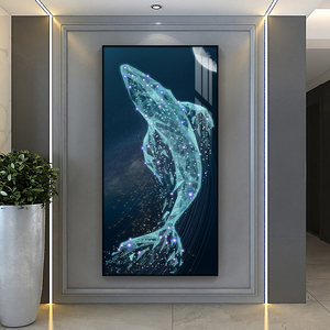 玄幻抽象鲸鱼晶瓷玄关装饰画动物竖版入户走廊过道挂画背景墙壁画