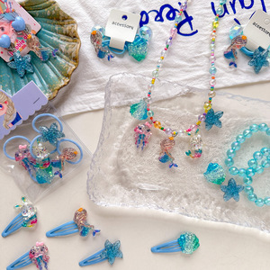 新款可爱儿童美人鱼海星贝壳发夹发圈头绳小女孩项链手链耳夹饰品