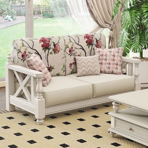 美式实木沙发美式沙发实木白色布艺复古小美乡村小户型客厅家具沙