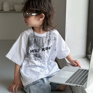 儿童短袖T恤男童2024夏季新款韩版中小童装潮流个性白色半袖衣服