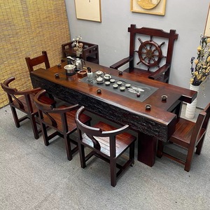 老船木茶桌椅组合实木新中式泡茶台侘寂风原木客厅办公家用喝茶桌