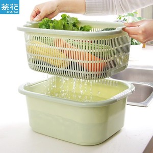 茶花厨房多功能沥水篮客厅双层塑料洗菜盆家用长方形洗菜篮筐子水