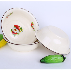 加厚搪瓷碗老式怀旧家用创意搪瓷汤盆复古家用厨房面碗大号搪瓷碗