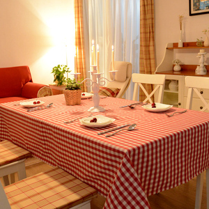 北欧红色小格子桌布防水台布长方形餐桌布布艺小方格茶几圣诞新年