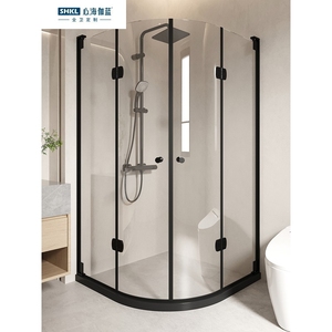 心海伽蓝卫生间小户型不锈钢折叠干湿分离淋浴房弧扇形地浴屏淋浴