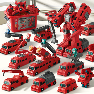 磁力拼装接百变工程车合体变形机器人益智二三四五六岁男孩玩具车