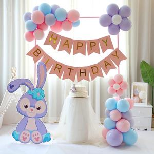 ins生日快乐装饰气球拱门长条女孩宝宝一周岁派对背景墙场景定制