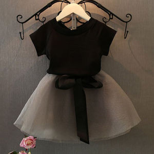 巴­拉巴­柆女童短袖+纱裙套装夏装新款2023韩版儿童t恤半身短裙两