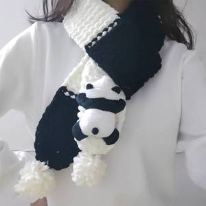 冰条线熊猫围巾毛线手工diy材料包送男友女生秋冬季编织百搭可爱