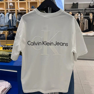 正品CK Jeans 夏季男女同款短袖情侣胸前刺绣背后大logo字母T恤衫