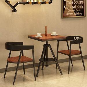 工业风铁艺实木餐桌椅组合咖啡厅奶茶店酒吧桌子可升降小方桌1055