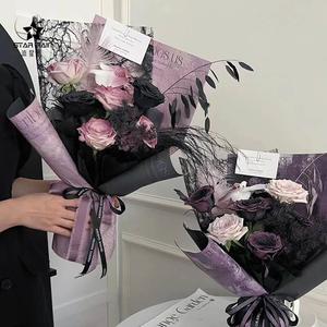 新疆包邮大理石乌梅子酱油画鲜花包装纸紫色玫瑰花束包花材料花店
