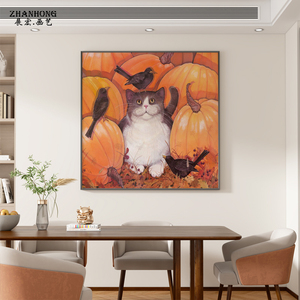 卡通动物胖猫儿童房挂画卧室客厅背景墙画装饰画走廊走道餐厅壁画