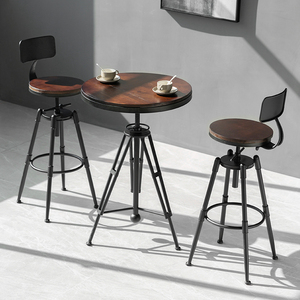 美式实木升降吧台凳简约酒吧餐厅咖啡休闲奶茶可调节高脚桌椅组合