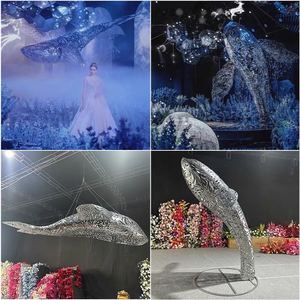 定制婚庆不锈钢铁艺镂空鲸鱼雕塑悬挂编织海洋动物摆件大厅装饰品