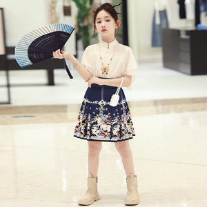 儿童汉服马面裙套装新中式古风唐装中国风古装半身裙女童夏季短款