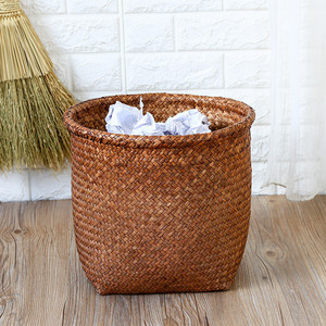 垃圾桶家用大号草编 编织垃圾篓 田园废纸篓 收纳桶 花盆套