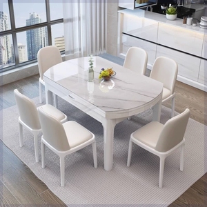 岩板餐桌家用小户型客厅长方形静味折叠可伸缩圆桌实木大理石饭桌
