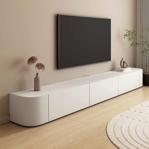 电视柜实木白色哑光烤漆现代简约柜茶几组合落地高款圆弧百搭客厅