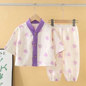 巴拉巴柆韩系儿童睡衣家居服夏季宝宝套装男女童内衣开衫中大童薄