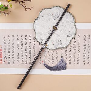 古风便携腰扇汉服团扇中国风彼岸花紫竹长流苏可卷曲折扇挂腰扇子