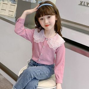 巴拉巴柆韩系女童套装2024新款儿童洋气春秋衬衣长袖翻领花瓣上衣