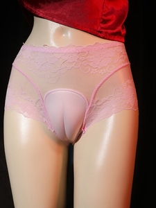 性感蕾丝三角裤内裤男女同款高腰变装蕾丝隐藏jj伪娘内裤3D立体罩