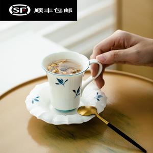 日式纯手绘兰花花朵套杯陶瓷茶杯主人杯咖啡小杯套喝茶杯品茗杯碟