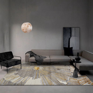 极简客厅地毯轻奢高级灰金色茶几毯现代家用房间卧室床边毯高级感