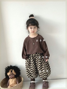 韩国童装儿童复古森系中性圆领长袖T恤日韩男女宝宝打底衫